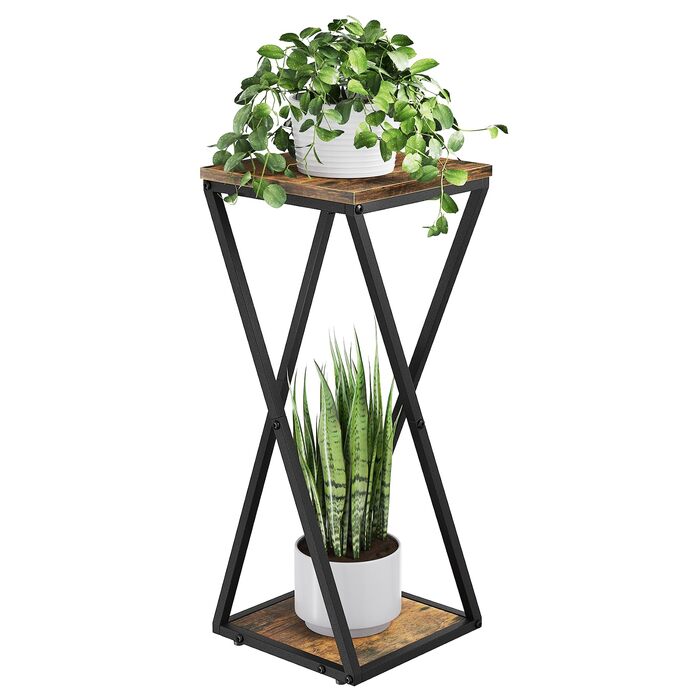 Металева підставка для квітів Bamworld з дерев&39яними полицями, 2-рівнева підставка для рослин промислового дизайну, квітковий табурет для вітальні, балкону, прикраси саду