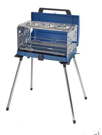 Газовий кемпінговий гриль зі знімними ніжками, портативний гриль та 3-конфорочна плита в одній валізі-гриль, включаючи вертел, 5200 Вт, 72,5 x 54 x 108 см, 200 SGR