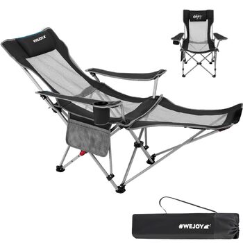 В-1 складне кемпінгове крісло, пляжне крісло з регульованою спинкою та підставкою для ніг, розслаблююче крісло/шезлонг з підставкою для чашок, рибальське крісло для кемпінгу на свіжому повітрі A*mesh - чорний/сірий, 2-