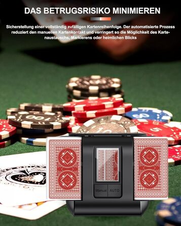 Автоматичний мішальник карт, електричний, з USB-C підзарядкою 2000mAh для 1-2 колод Тихий режим, автоматичний/ручний вибір Сумісний з Phase 10, Покером, UNO, Блекджеком, колір - чорний