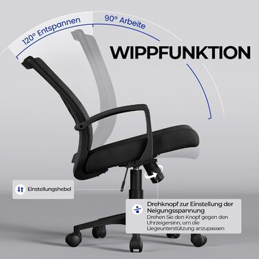 Ергономічне офісне крісло Yaheetech з функцією гойдання, обертове крісло з м&39якою подушкою сидіння, крісло керівника, регульоване по висоті для домашнього офісу/кабінету, чорне 1 чорний