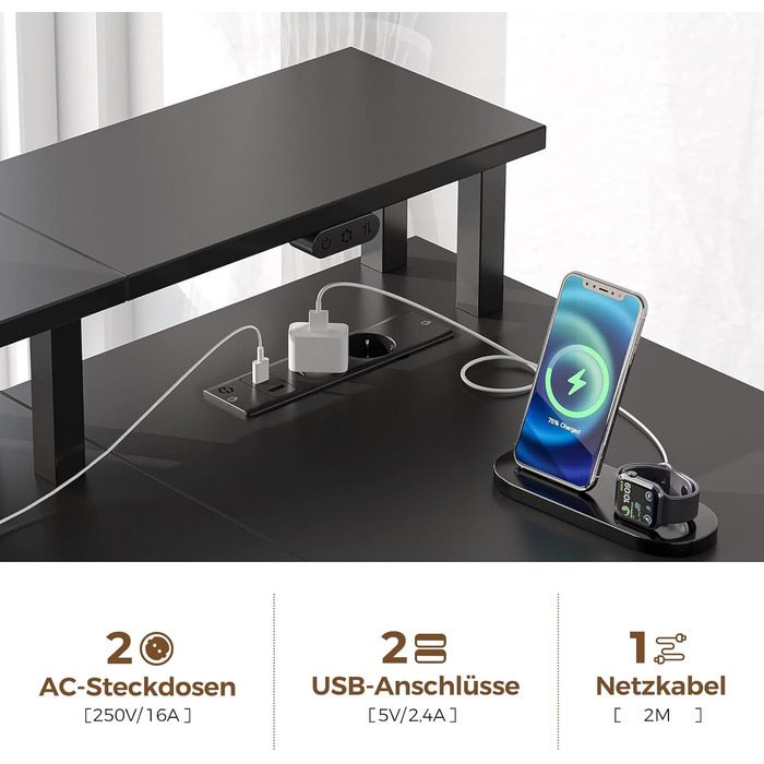 Г-подібний стіл Rolanstar з шухлядами, двосторонній ігровий стіл з розеткою, світлодіодним освітленням та підставкою для монітора, комп&39ютерний стіл 163 см для офісу, кабінету, спальні, чорний