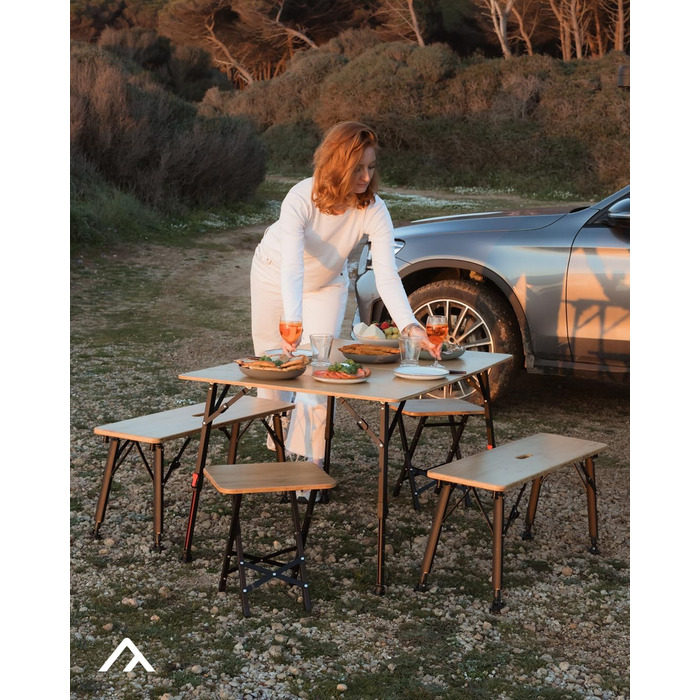 Доступний у 3 розмірах) - портативний розкладний стіл зі складною бамбуковою стільницею, регульована висота, світло-коричневий