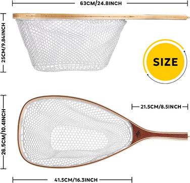 Підсак для нахлистової риболовлі SF з дерев&39яним каркасом, м&39яка гумова сітка, підсак для форелі, компактний підсак &quotспіймав і відпусти&quot