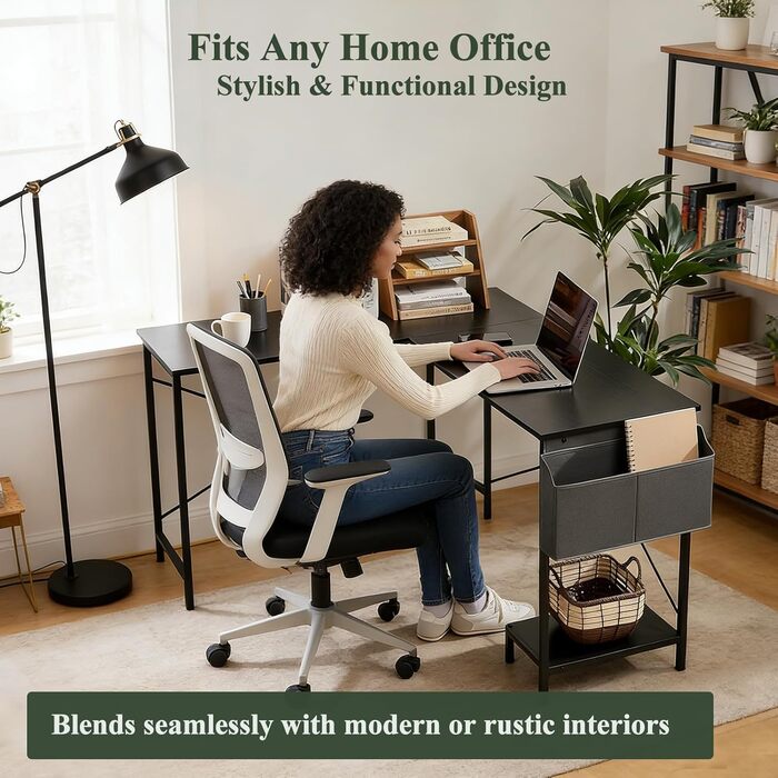 Подібний стіл, 127,7 см, двосторонній комп&39ютерний стіл, кутовий ігровий стіл з підставкою для процесора та сумкою для зберігання, міцний металевий каркас, робоча станція для ПК для домашнього офісу, чорний