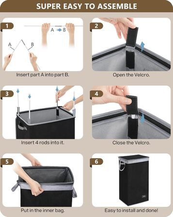 Л Кошик для білизни з кришкою чорний і мішок для білизни - Кошик для білизни вузький Для ванної кімнати, спальні, пральні, дитячої