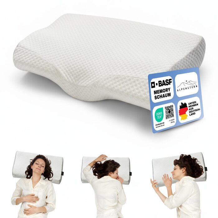 Ортопедична подушка для підтримки шиї, подушка з піни з ефектом пам&39яті, ергономічна подушка для шиї від болю в шиї, підходить для сну на спині, животі та на боці - в комплекті чохол (подушка)