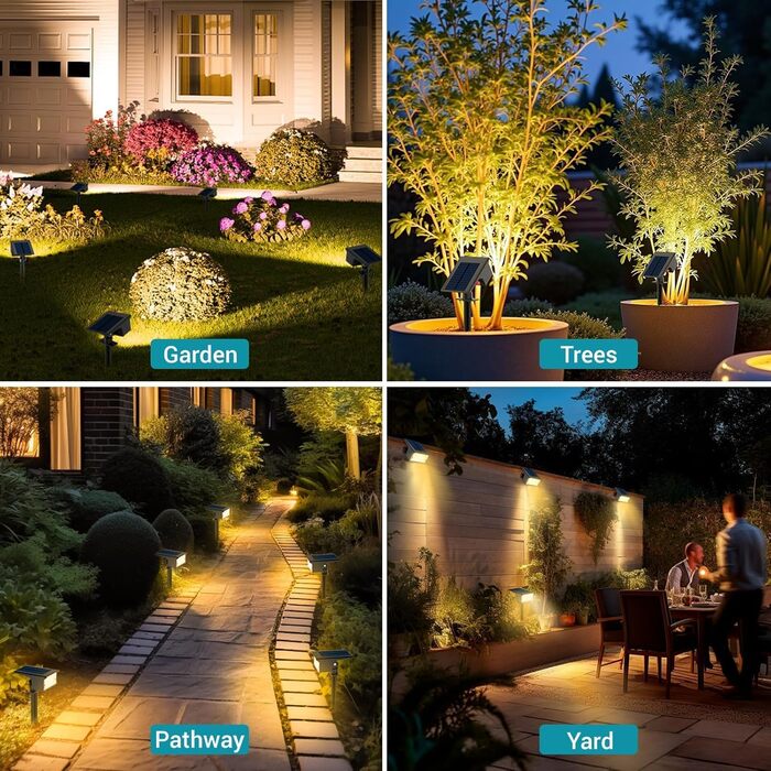 Світлодіодних сонячних прожекторів для саду, 3000K теплий білий сонячний прожектор, водонепроникний IP65, 3 режими, 800LM сонячне освітлення, сонячні лампи від сутінків до світанку для двору, дерев, доріжок, вуличних рослин, теплий білий, 4 шт., 4 шт./77