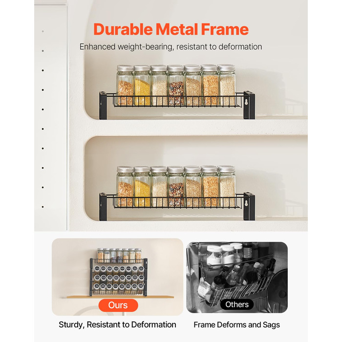 Знімна підставка для спецій VEVOR, 4-рівневий органайзер для спецій, підставка для спецій, що штабелюється (401 x 116 x 271 мм), кухонне місце для зберігання на стільниці, кухонна комора, комора, чорний колір