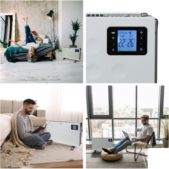 Розумний конвекторний обігрівач Perel потужністю 2000 Вт з 3 режимами нагріву, термостатом, IP20, захистом від перегріву, портативний з пультом дистанційного керування та застосунок Tuya, для приміщень об&39ємом до 60 м
