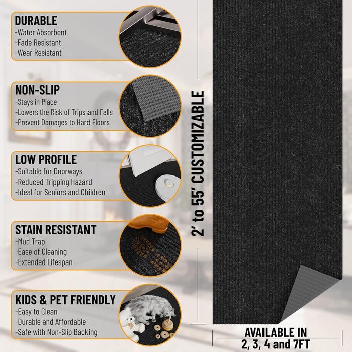 Колекція Ottomanson Scrabe Rib Нековзка гумова основа, суцільний дизайн, 70 x 50 см, для використання всередині та зовні приміщень, 70 x 50 см, чорний Чорний 2&397&39&39 x 20&39