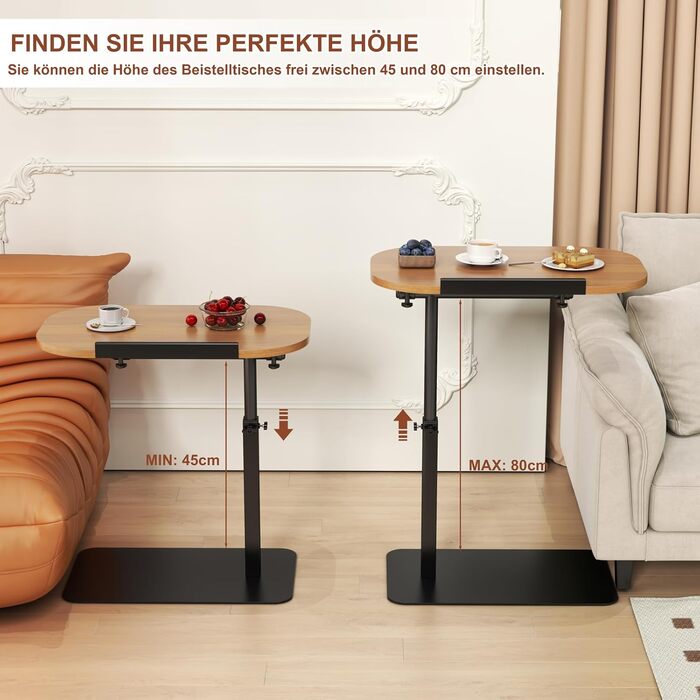 Журнальні столики з масиву дерева C-подібної форми, регульовані по висоті, журнальний столик з металевою основою, що обертається на 360, невеликий жорстокий столик, дерев&39яні жорстокі столики для дивана/ноутбука, столик для дивана у вітальні, столик для