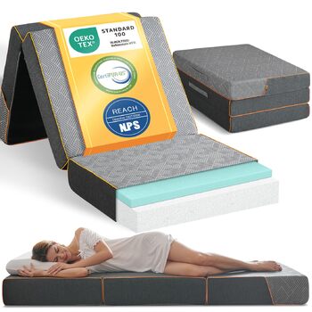 Зонний розкладний матрац 195x75x15 см, складний матрац для гостей та кемпінгу, піна з ефектом пам&39яті середньої жорсткості для оптимального комфорту сну, портативний з ручкою, сертифікований Oeko-Tex (сірий) 75x195x15 см, 7-