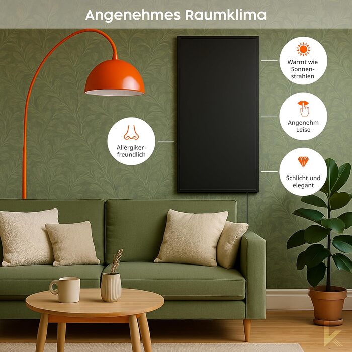 Інфрачервоний обігрівач Knighaus - 1000 Вт, чорне видання, сертифікація TV SD 5-річна гарантія виробника Подвійний захист від перегріву Обігрівач досягає робочої температури за 2-4 хвилини 1000 Вт Без термостата