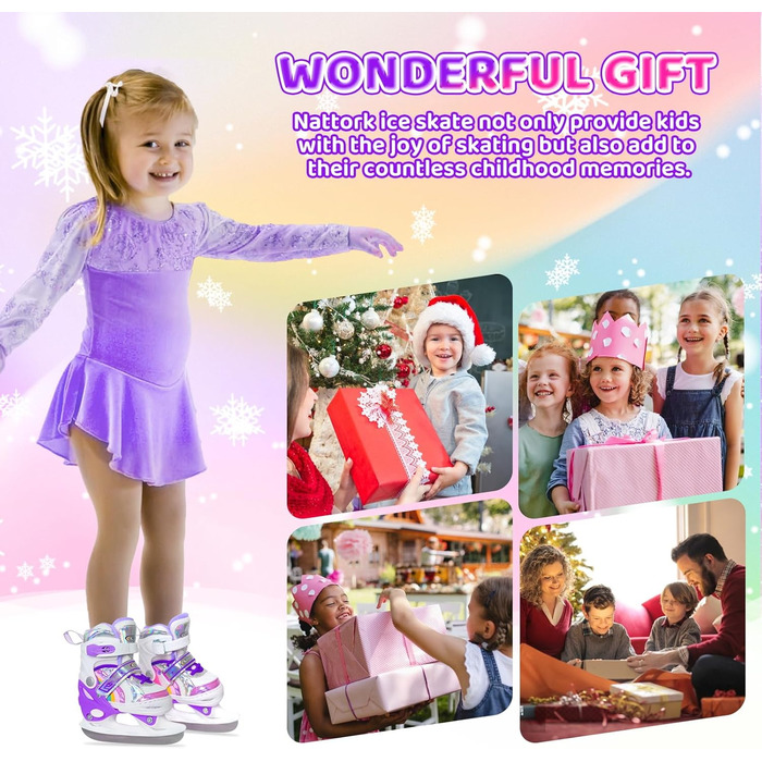 Дитячі ковзани Nattork для дівчаток, регульовані у 4 напрямках, ковзани-метелики з флісовою підкладкою для вулиці та ковзанки, райдужно-фіолетові XS (EU 22-26)