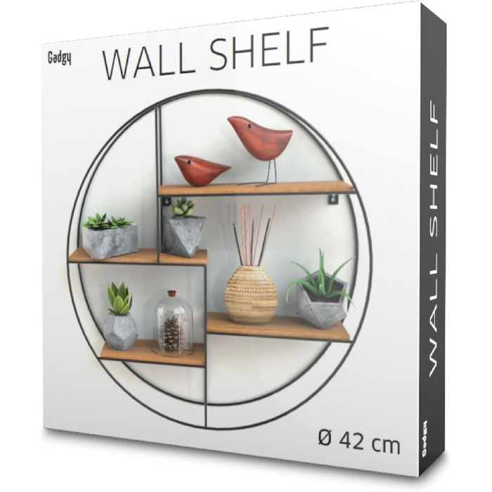 Настінна полиця Gadgy кругла - Настінна полиця з 4 полицями - Настінна полиця з дерева та звареного надтовстого металу - Оздобленн