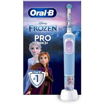 Дитяча електрична зубна щітка Oral-B Pro Kids, різдвяні подарунки для дітей, 1 насадка для зубної щітки, 4 наклейки Заморожені, 1 дорожній футляр, 2 режими з зручним для дітей режимом, для дітей віком від 3 років