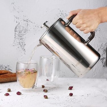 Кавоварка ecooe 1.5 л френч-прес з подвійними стінками 18/10 нержавіюча сталь без іржі з 3 фільтрами 1.5 л великої ємності