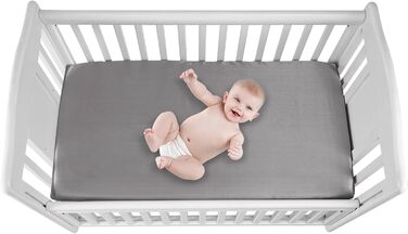 Постільна білизна, простирадло на резинці для дитячих ліжечок з делікатним ворсом, сатинова, для хлопчиків та дівчаток, унісекс, 132 x 71 x 20 см, 2 шт., простирадла для ліжечка, сатинові - білі та сірі