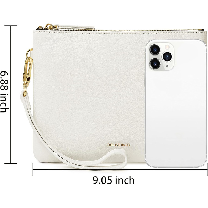 Клатч-гаманець жіночий зі шкіри ягняти, великий, м'який, дизайнерський з ремінцем, колір - світло-бежевий