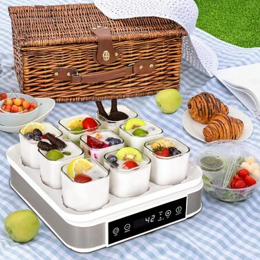 Йогуртниця, грецька йогуртниця з температурою і таймером, автоматична цифрова йогуртниця з 9 баночками, ідеально підходить для дом