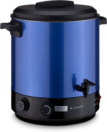 Машина для консервації Navaris 2в1 з функцією глінтвейну - Таймер на 27 літрів до 120 хв Термостат Кран - Каструля для консервації також для гарячих напоїв, виготовлена з нержавіючої сталі, синього кольору
