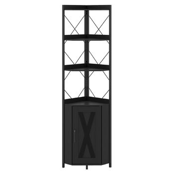 Кутова стелажна тумба GIANTEX з шафою та 6 полицями, кутова шафа заввишки 180 см з 5-ярусними регульованими полицями, окремостояча кутова вітрина з дверима, полиця для зберігання в індустріальному стилі (чорна)