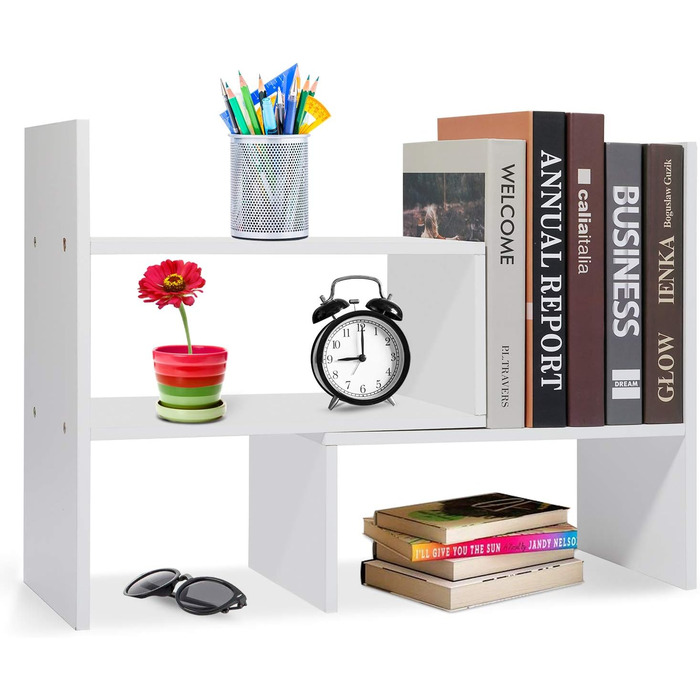 Дерев&39яна полиця для столу, маленька біла книжкова полиця, органайзер для столу, регульований органайзер для столу, книжкова полиця для офісу, кухні (біла)