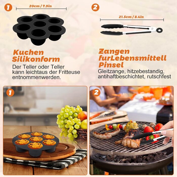 Аксесуари для фритюрниці з силіконовою формою NATNAV 21 см, аксесуари для фритюрниці Силіконовий горщик Багаторазова фритюрниця Силіконова каструля для Philip XL 6.2 л, COSORI 5.5 л/4.7 л, Cecotec 6 л, аксесуари для фритюрниці 6 шт.