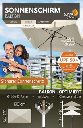 Парасолька від сонця 4smile Parasol Balcony 200x125 см прямокутна із захистом від ультрафіолету UPF 50  із захисним чохлом в комплекті бежевий