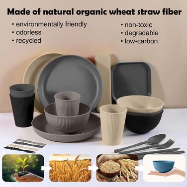 Небиткий набір посуду на 4 особи з сумкою з тканини, багаторазовий посуд для кемпінгу, пластиковий посуд для пікніка, барбекю, легкий посуд для подачі, тарілки, миски, столові прибори в комплекті