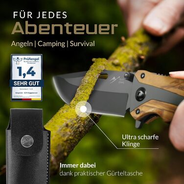 Складаний ніж оливкова деревина (одноручний ніж) - ніж 3-в-1 для активного відпочинку з титановим покриттям - нагороджений бронзов