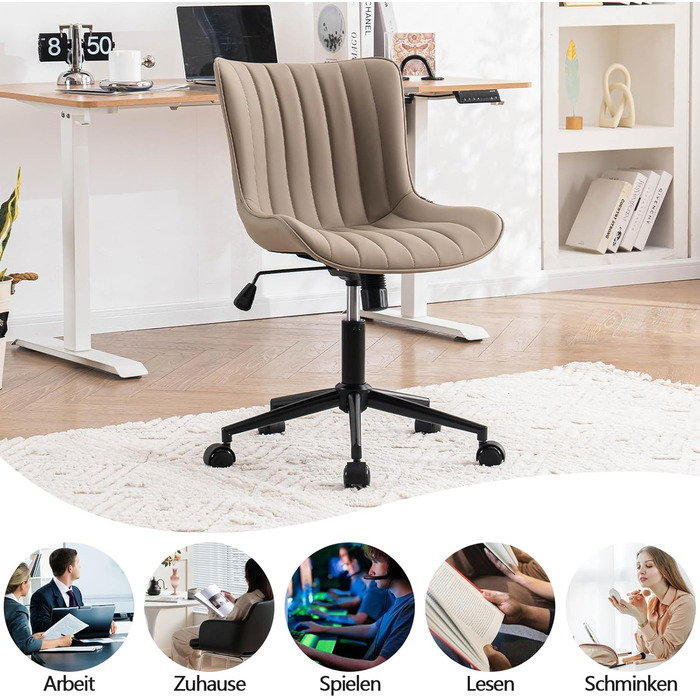 Ергономічне офісне крісло YOUTASTE, регульоване по висоті офісне крісло, офісне крісло зі штучної шкіри та колесами, обертове крісло з функцією гойдання, комп&39ютерне крісло з вантажопідйомністю 150 кг, хакі