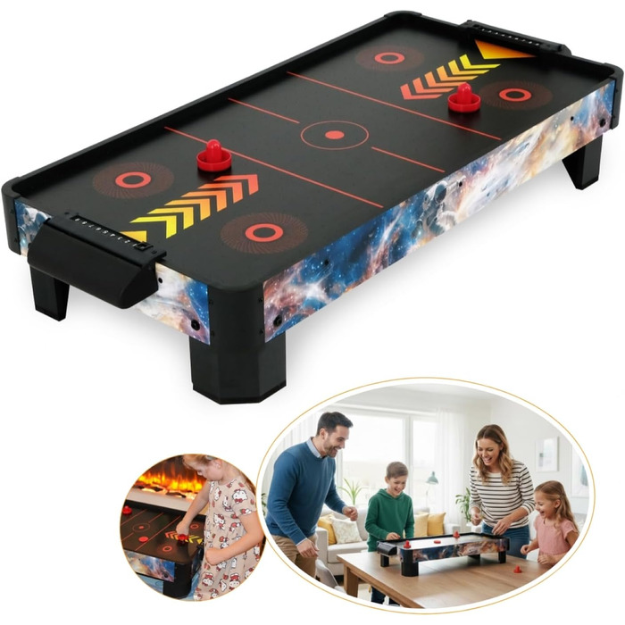 Стіл для аерохокею для дітей віком від 6 років, гра в аерохокей для столів з вентилятором/двигуном, стільниця для аерохокею для 2 гравців, включаючи 4 шт. овхачі, 4 шайби, лічильник рахунків, режим нульової гравітації 102x52x20 см