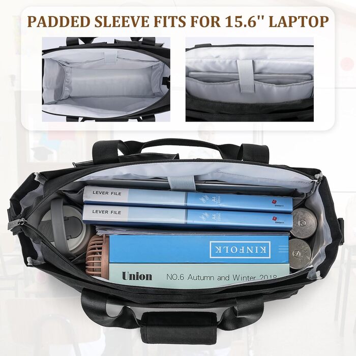 Жіноча сумка для вчителя, сумка для ноутбука з 15 кишенями, робоча сумка для медсестер, вчителів та лікарів, чорна XL (41 x 15 x 32 см)