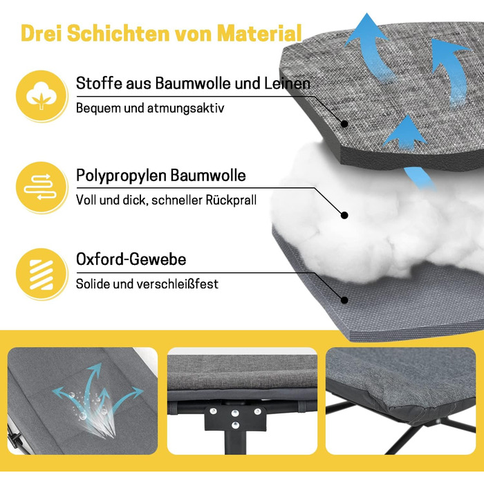 Розкладне кемпінгове ліжко, розкладне гостьове ліжко до 200 кг для використання в приміщенні, на вулиці, на пляжі та в саду (сіре)