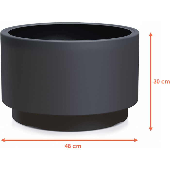 Круглий пластиковий квітковий горщик Spetebo з основою - 48 x 30 см - дизайнерський квітковий горщик антрацитового кольору з посадковою вставкою - кашпо, ваза для квітів, садове кашпо, середній розмір / 48 x 30 см