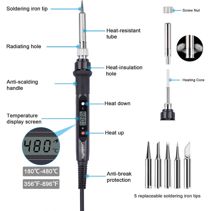 Набір електричних паяльників - набір паяльників 80 Вт, на паяльнику, регульована температура 180 - 480 з ручкою паяльника, паяльни