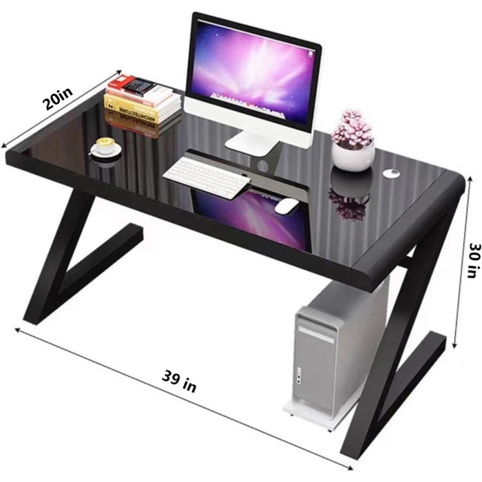 Комп&39ютерний стіл із загартованого скла з металевим каркасом у формі літери Z Сучасний ігровий стіл для домашнього офісу, студентського столу, особистого робочого простору, білий, 39 дюймів
