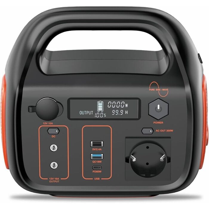 Портативна зарядна станція 296 Втгод 300 Вт з USB-C, AC/DC, вихід 12 В/24 В, сонячна зарядка, світлодіодне освітлення, мобільний акумулятор для кемпінгу, активного відпочинку, надзвичайних ситуацій, сумісна із сонячними панелями