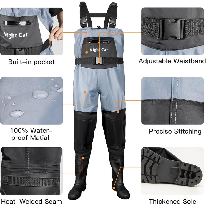 Вейдерси Night Cat для чоловіків та жінок, водонепроникні та дихаючі вейдерси для перехресного плавання, сині, UK 10/EU 44