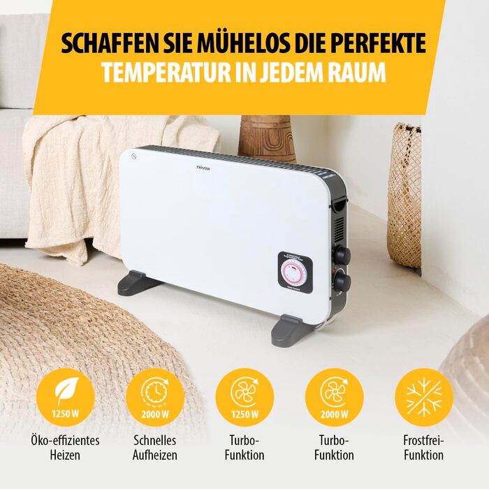 Конвекторний радіатор Tristar KA-5816-2000 Вт - турборежим - таймер, білий