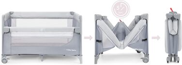 Дитяче ліжечко Moby-System Closely 3-в-1 - дитяче дорожнє ліжечко з пеленальною підкладкою, матрацом, сумкою для перенесення - регульована по висоті приліжкова ліжечка, манеж (6 предметів)