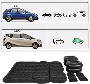 Надувний матрац Ejoyous Car SUV, портативний товстий надувний матрац з повітряним насосом та двома подушками для подорожей, кемпінгу та активного відпочинку на свіжому повітрі 174 x 126 см (чорний)