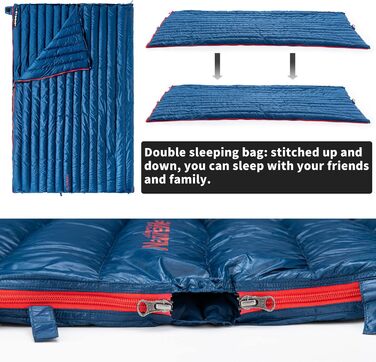 Натурхиковий пуховий спальний мішок, ультралегкий, компактний портативний, конверт 650 FP, зимовий спальний мішок на 3-4 сезони з невеликим розміром упаковки для кемпінгу на свіжому повітрі, CWM400-темно-синій (6)