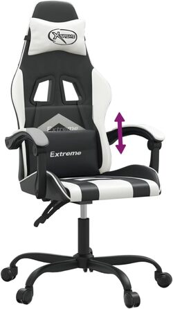 Зручне ігрове крісло з регульованим сидінням та функцією нахилу спинки - Чорний/Білий - Штучна шкіра - 57,5 x 59,5 x (121-131) см Ігрове крісло, модель 3143895
