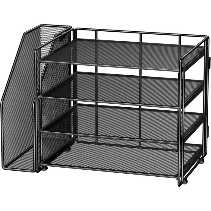 Органайзер для столу VITVITI, 4-рівневий лоток для листів, тримач для файлів з файлами для журналів, офісний органайзер для документів A4, тримач для файлів для журналів (чорний)