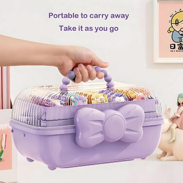 Організатор для гумок для волосся з ручкою, органайзер для дитячих шпильок для волосся, органайзер для дівчаток, 3-ярусна скринька для зберігання дитячих аксесуарів для волосся, для швейного приладдя, аксесуарів для волосся (фіолетовий)