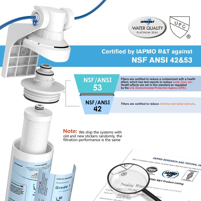 Фільтр для води Frizzlife під раковиною Сертифікована NSF/ANSI 53 і 42 система фільтрів для питної води - 0,5 мікрон видаляє свинець, хлор і запахи, зменшує кількість фтору - з краном з матовим нікелем