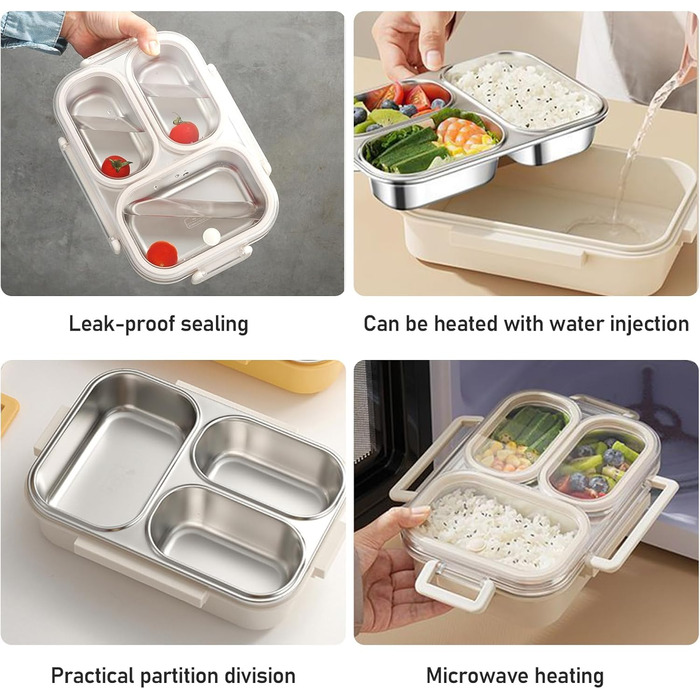 Металева ланч-бокс з двома відділеннями, 1000 мл. Дитячий бенто-бокс з нержавіючої сталі 304, портативний, герметичний контейнер для перекусу з роздільниками, для школи, офісу та подорожей. Розміри 22166,5 см.